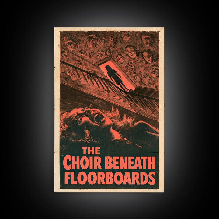 The Choir Beneath The Floorboards, English Language Horror Movie Poster, 1950s Creature-Feature One-Sheet Inspired Art, Framed Canvas Print