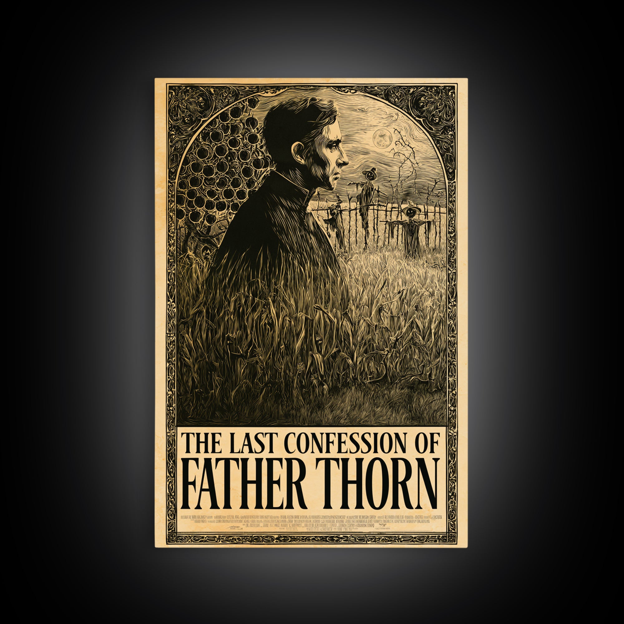 The Last Confession Of Father Thorn, English Language Horror Movie Poster, Decadent Line Art, Gothic Cinema Wall Art
