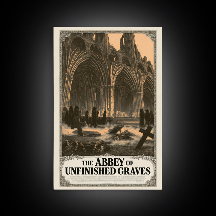 The Abbey Of Unfinished Graves, English Language Horror Movie Poster, Decadent Line Art, Gothic Cinema Wall Art, Halloween Decor