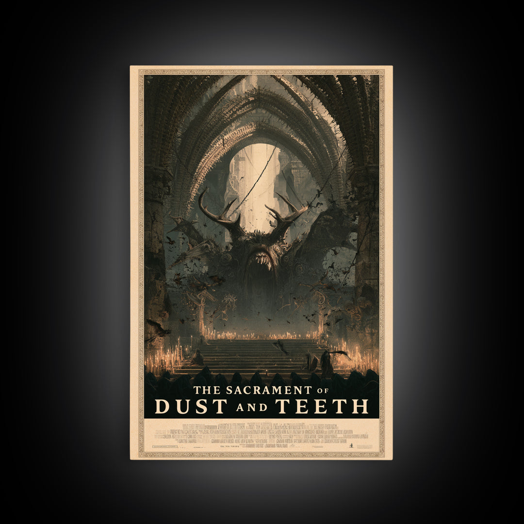 The Sacrament Of Dust And Teeth, English Language Horror Movie Poster, Architectural Etching Art, Retro Horror Movie Art