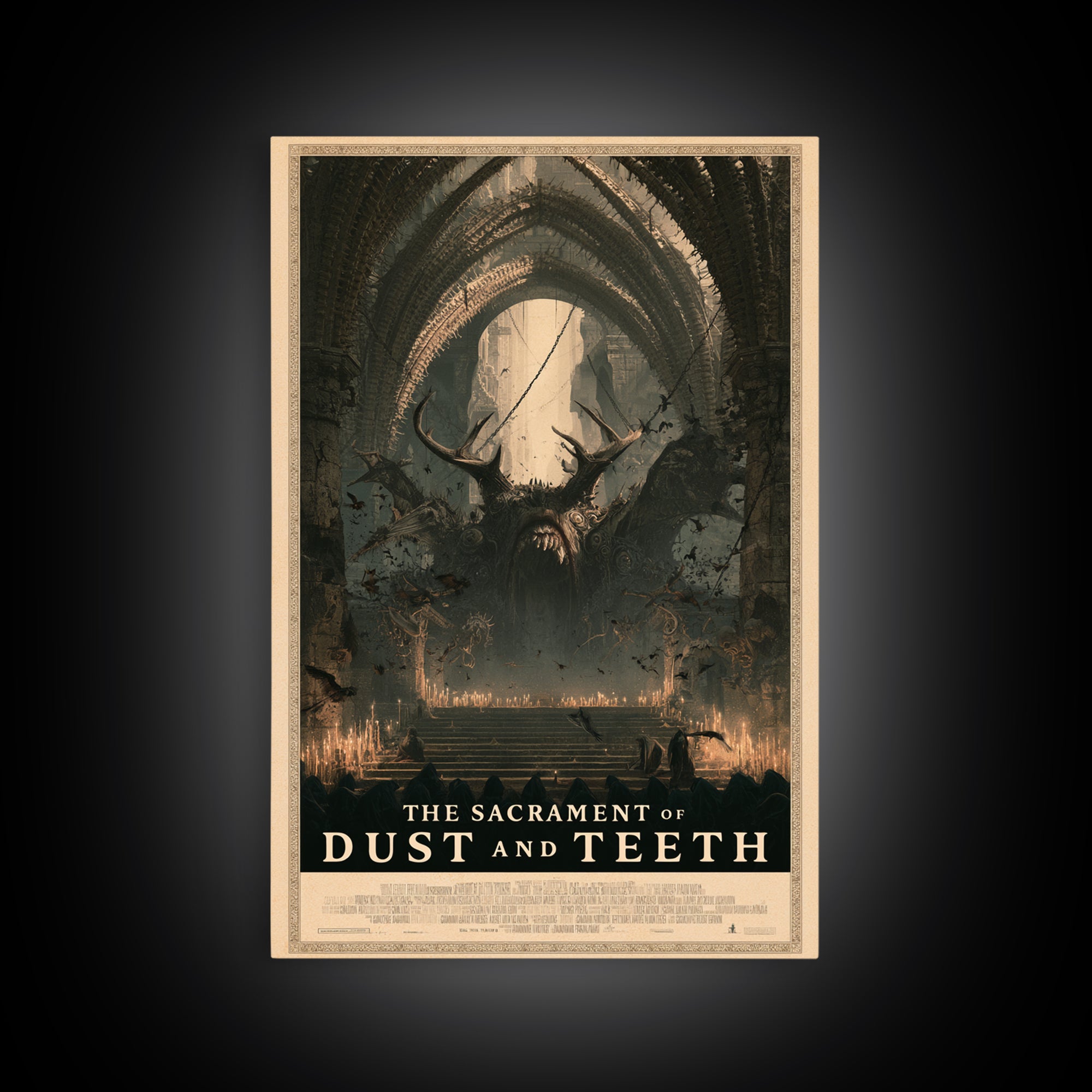The Sacrament Of Dust And Teeth, English Language Horror Movie Poster, Architectural Etching Art, Retro Horror Movie Art