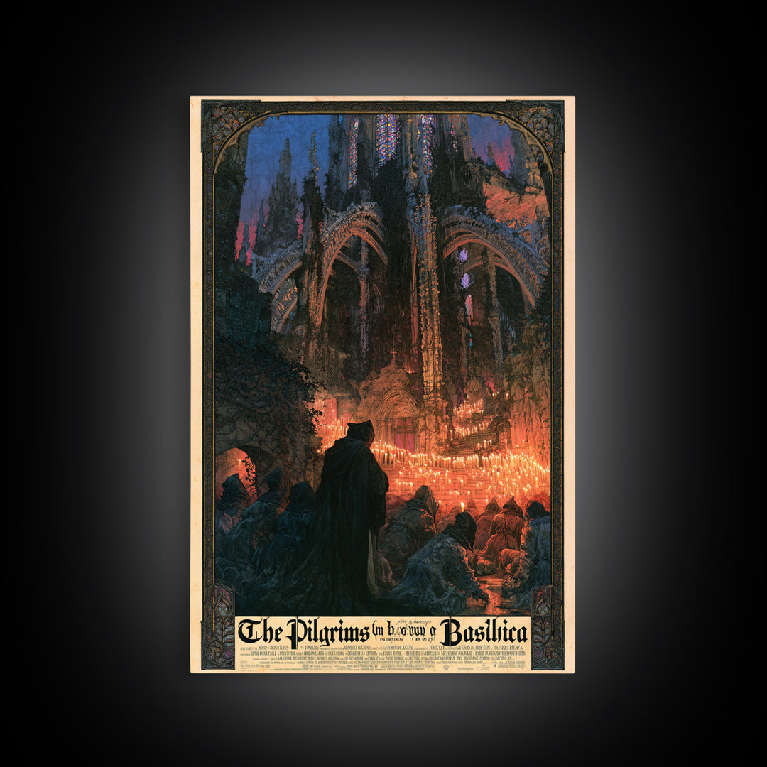 The Pilgrims Of The Drowned Basilica, English Language Horror Movie Poster, Stained Glass Gothic Art, Cult Horror Poster, Canvas Print