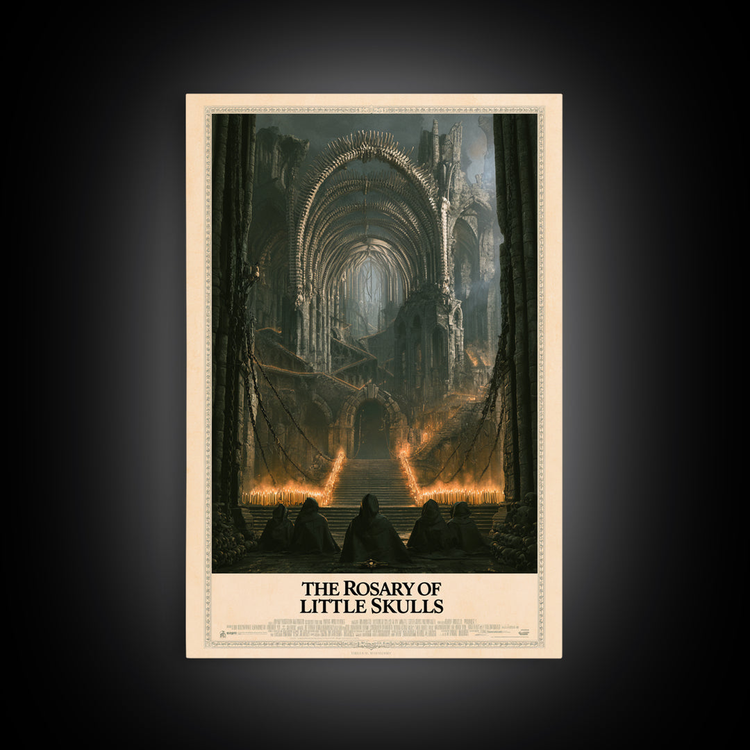 The Rosary Of Little Skulls, English Language Horror Movie Poster, Architectural Etching Art, Retro Horror Movie Art