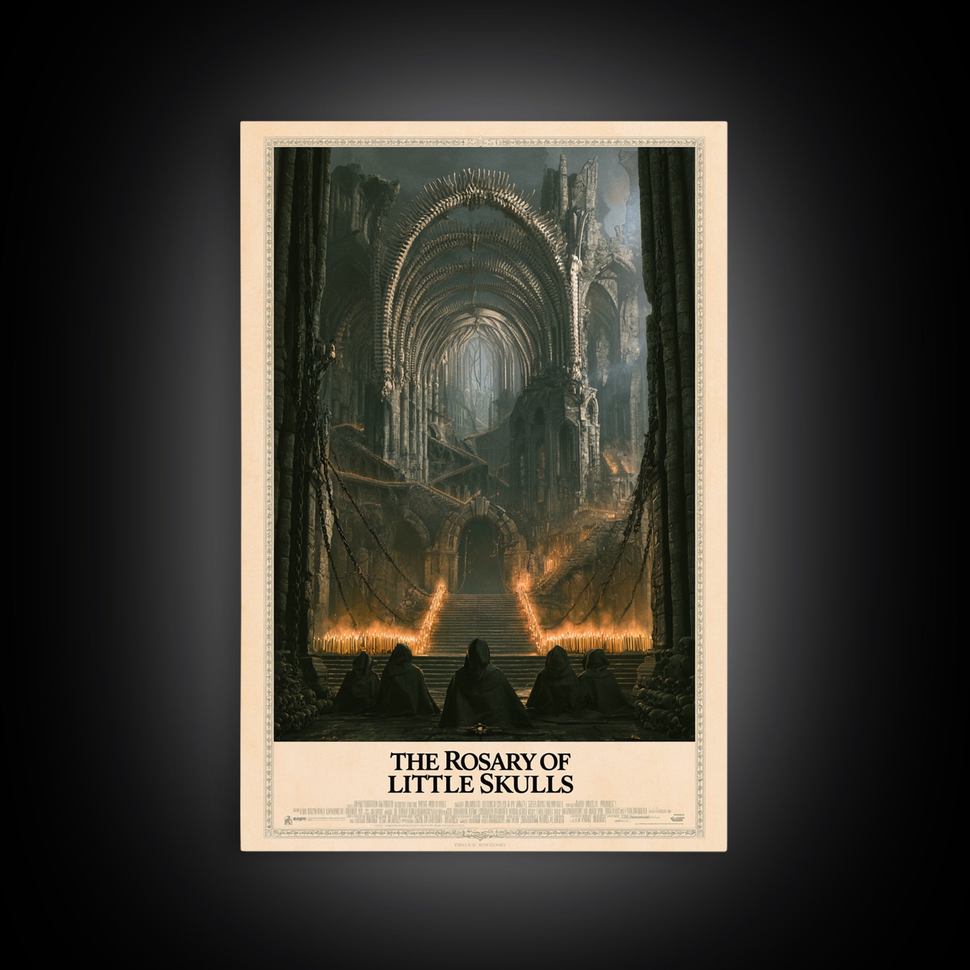 The Rosary Of Little Skulls, English Language Horror Movie Poster, Architectural Etching Art, Retro Horror Movie Art