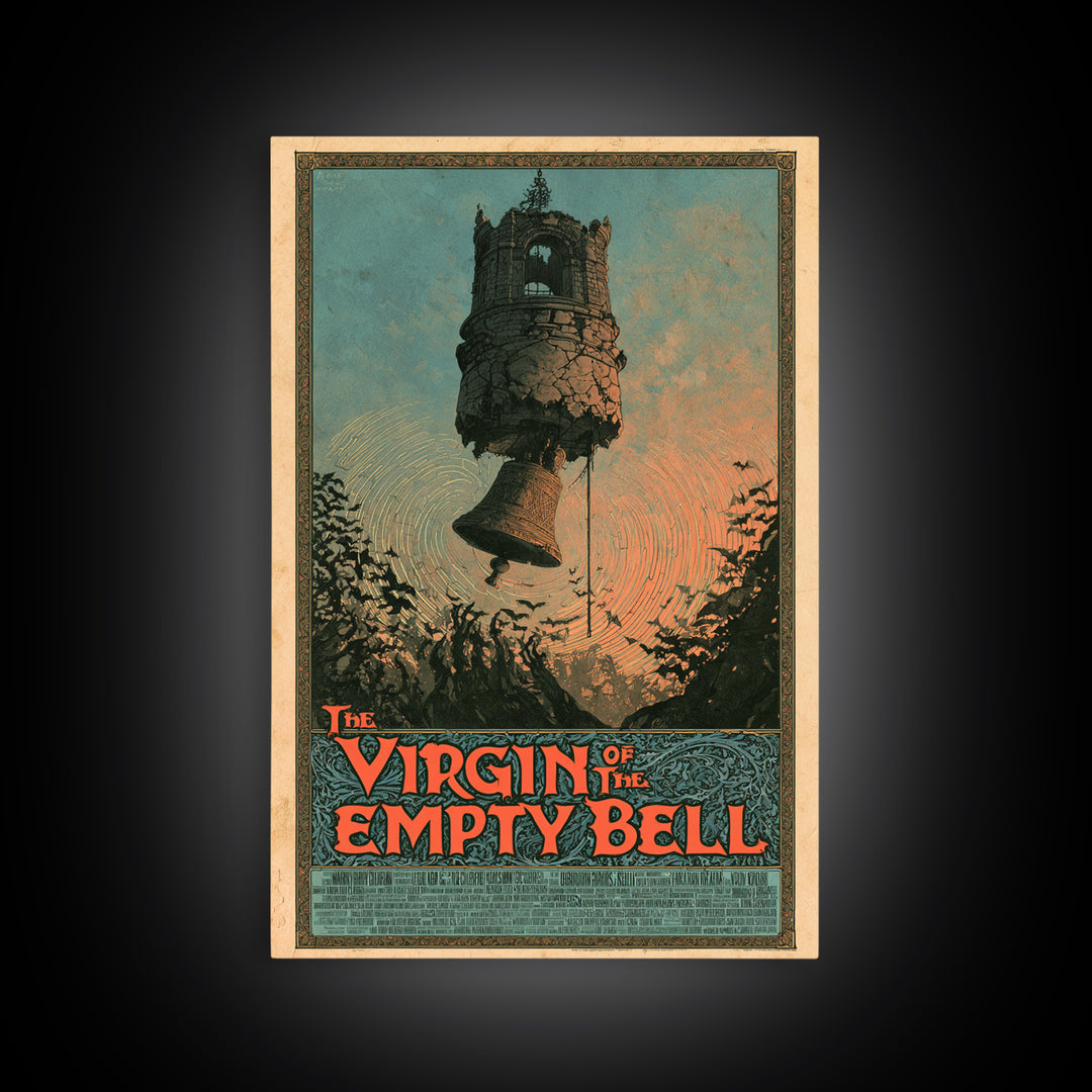 The Virgin Of The Empty Bell, English Language Horror Movie Poster, Stained Glass Gothic Art, Retro Horror Movie Art, Framed Canvas Print