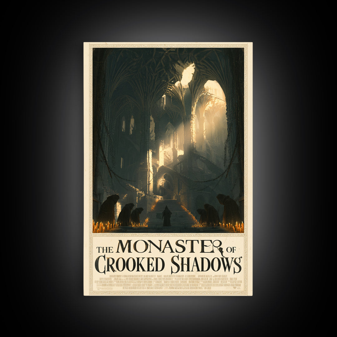 The Monastery Of Crooked Shadows, English Language Horror Movie Poster, Architectural Etching Art, Cult Horror Poster