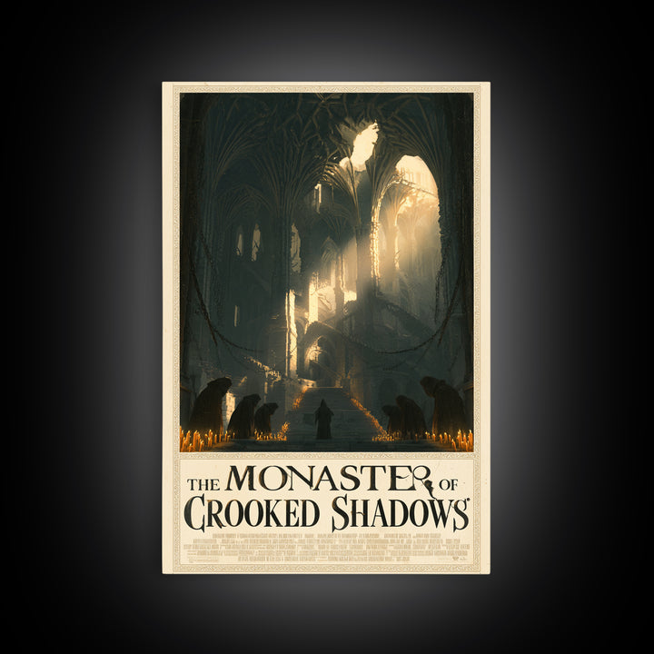 The Monastery Of Crooked Shadows, English Language Horror Movie Poster, Architectural Etching Art, Cult Horror Poster