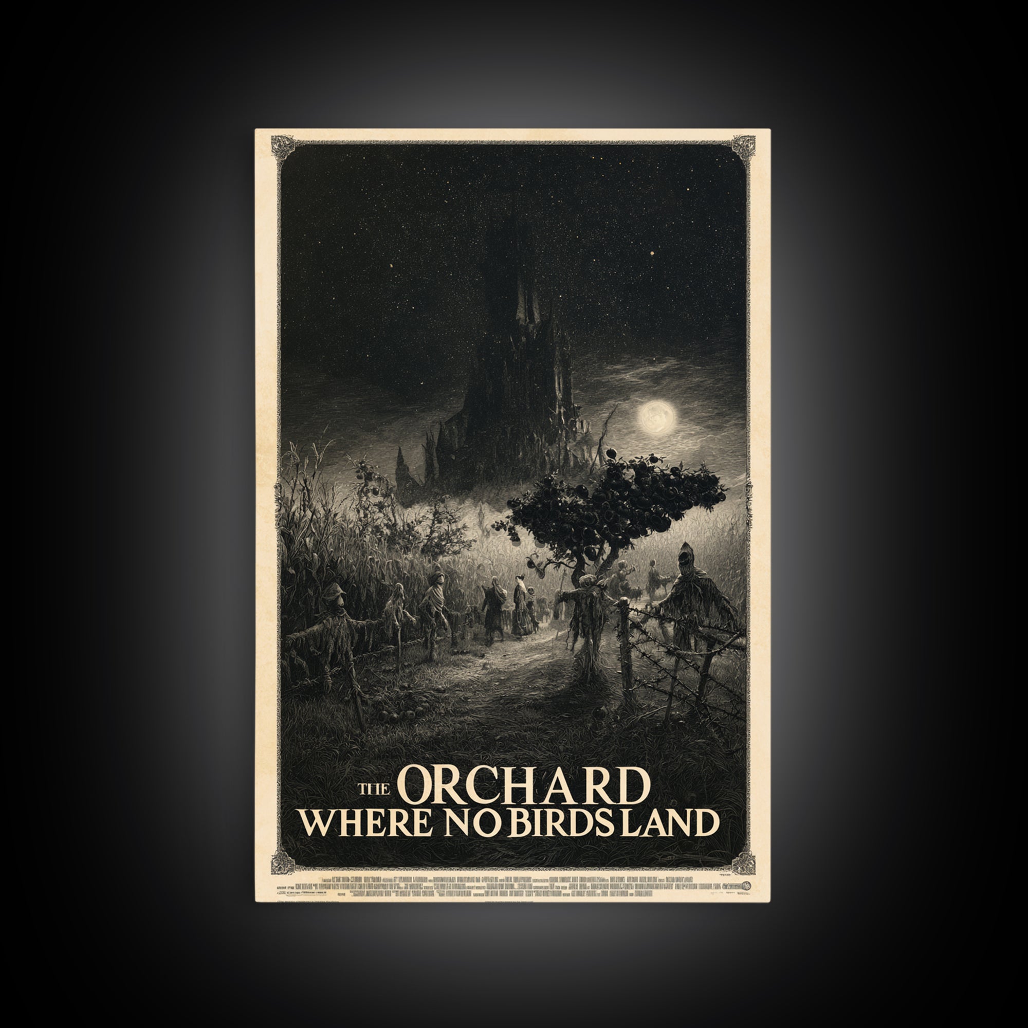 The Orchard Where No Birds Land, English Language Horror Movie Poster, Gothic Engraving Art, Cult Horror Poster, Canvas Print