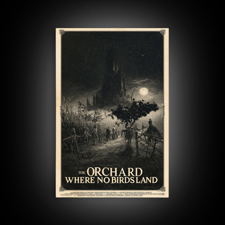 The Orchard Where No Birds Land, English Language Horror Movie Poster, Gothic Engraving Art, Cult Horror Poster, Canvas Print
