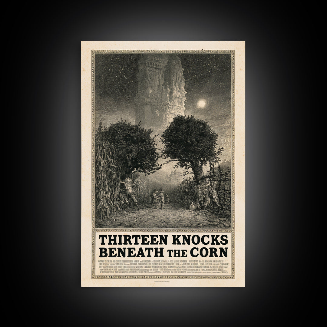 Thirteen Knocks Beneath The Corn, English Language Horror Movie Poster, Gothic Engraving Art, Cult Horror Poster, Canvas Print