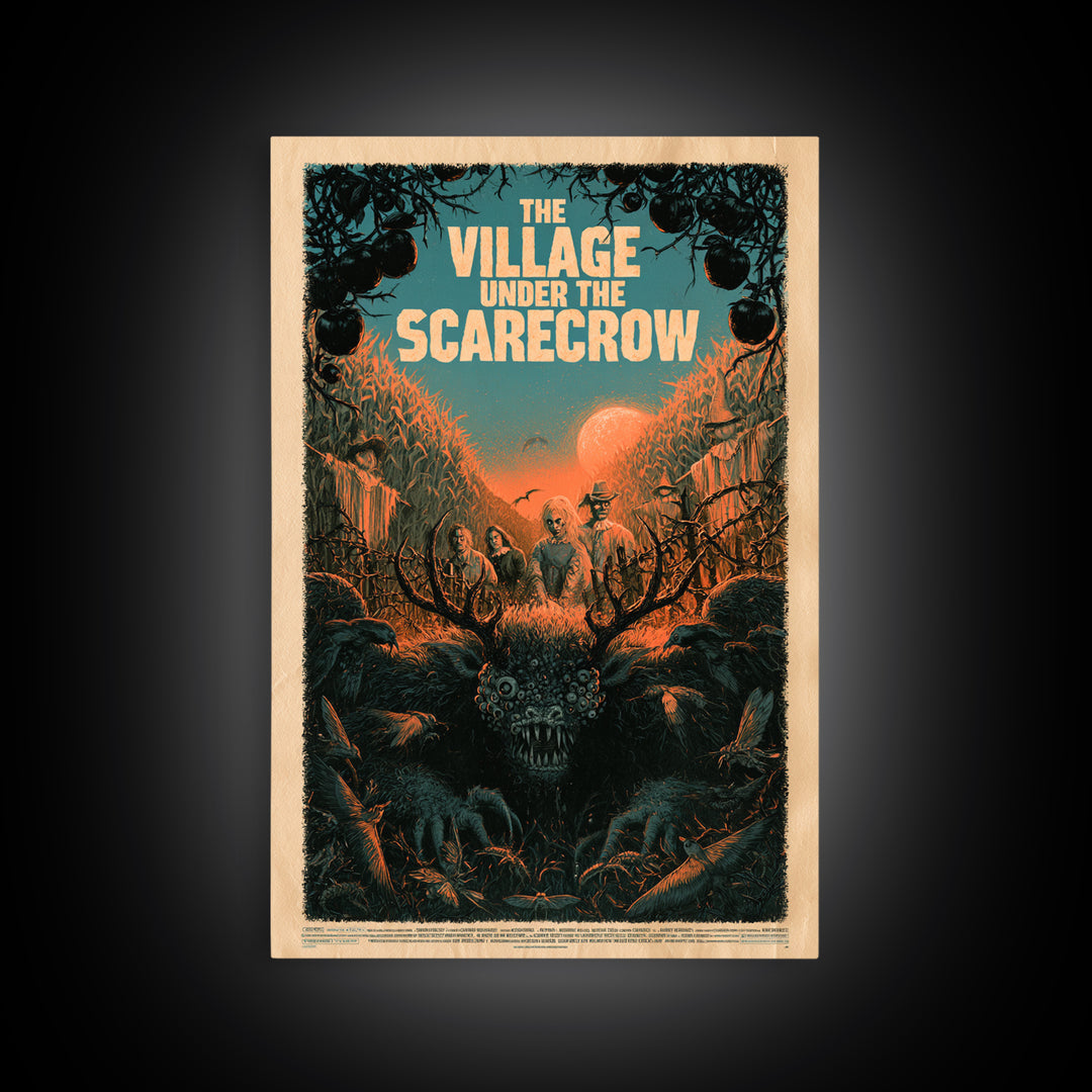 The Village Under The Scarecrow, English Language Horror Movie Poster, Decadent Line Art, Gothic Cinema Wall Art