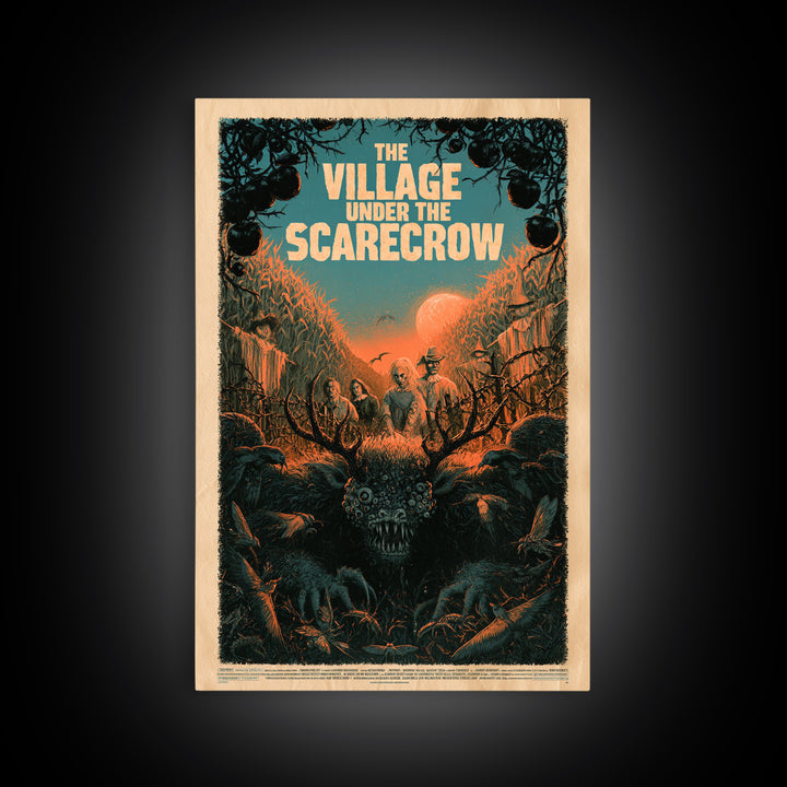The Village Under The Scarecrow, English Language Horror Movie Poster, Decadent Line Art, Gothic Cinema Wall Art