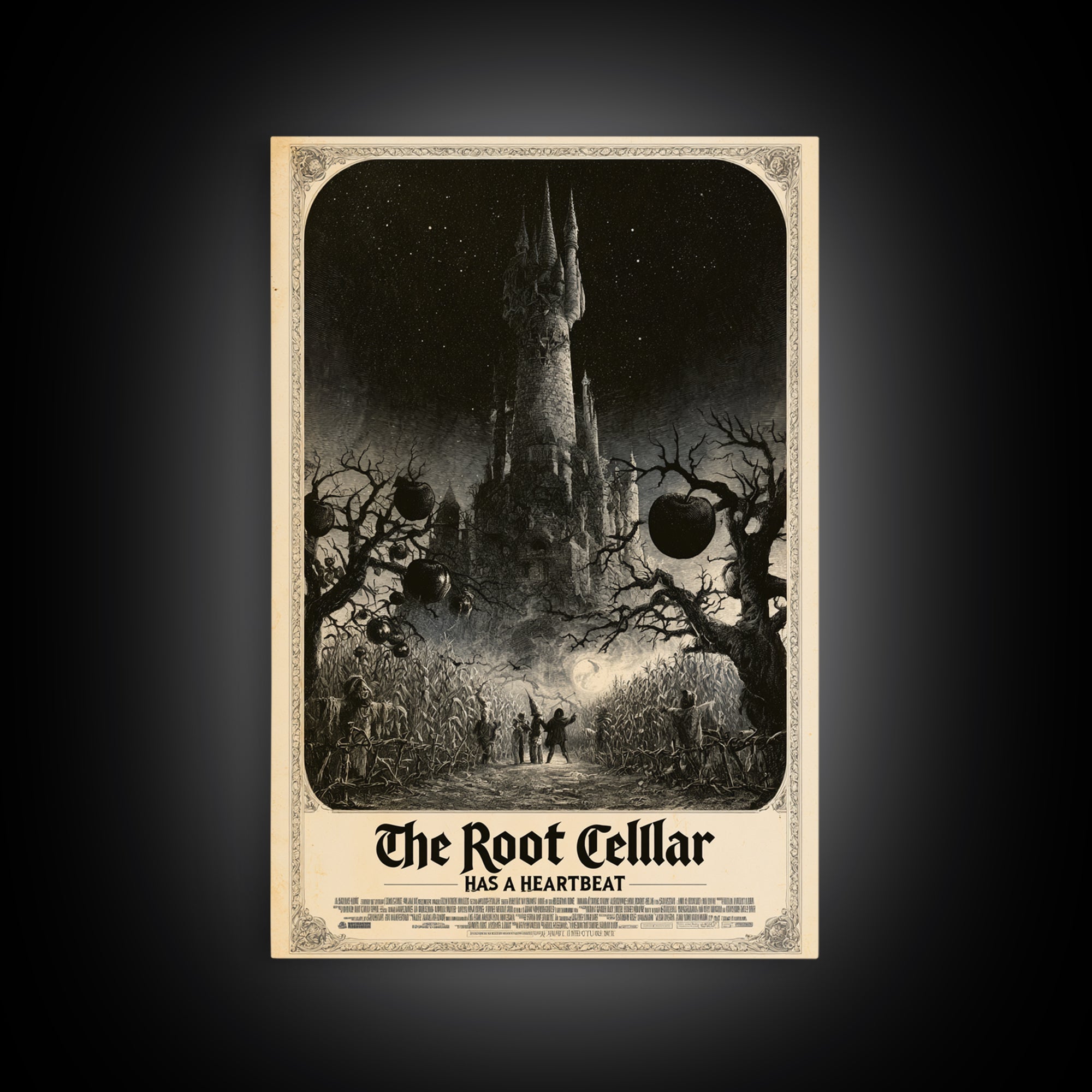 The Root Cellar Has A Heartbeat, English Language Horror Movie Poster, Gothic Engraving Art, Gothic Cinema Wall Art, Horror Wall Decor