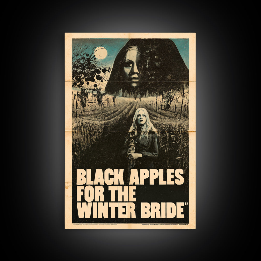 Black Apples For The Winter Bride, English Language Horror Movie Poster, 1970s Horror Art, Gothic Cinema Wall Art, Framed Canvas Print