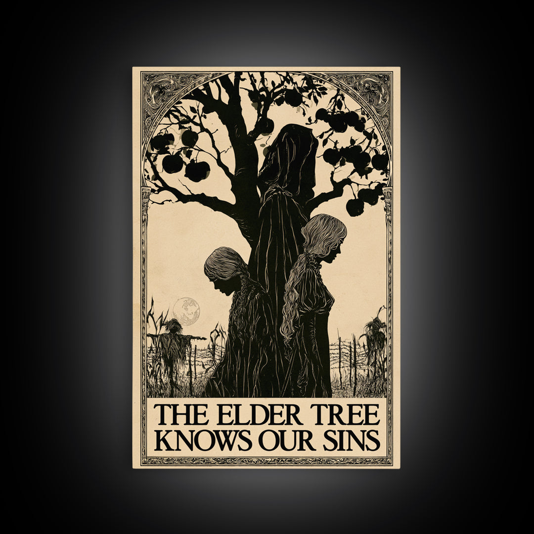 The Elder Tree Knows Our Sins, English Language Horror Movie Poster, Decadent Line Art, Classic Monster Poster, Canvas Print