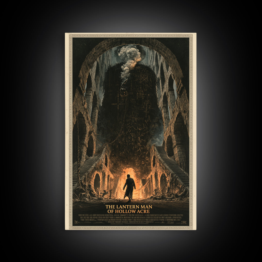 The Lantern Man Of Hollow Acre, English Language Horror Movie Poster, Architectural Etching Art, Classic Monster Poster