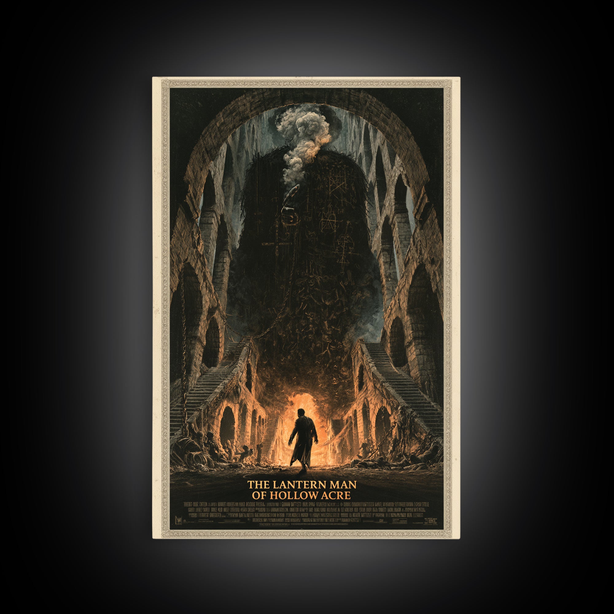 The Lantern Man Of Hollow Acre, English Language Horror Movie Poster, Architectural Etching Art, Classic Monster Poster
