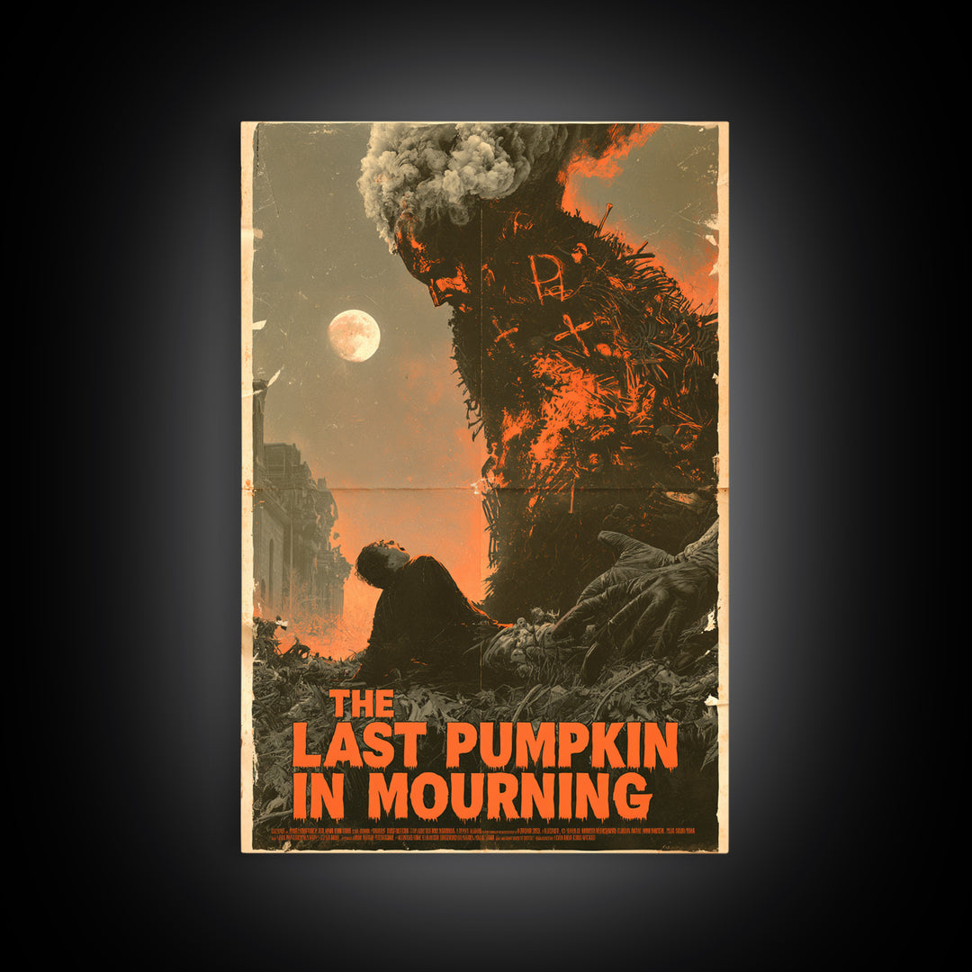 The Last Pumpkin In Mourning, English Language Horror Movie Poster, Giallo Horror Art, Gothic Cinema Wall Art, Framed Canvas Print