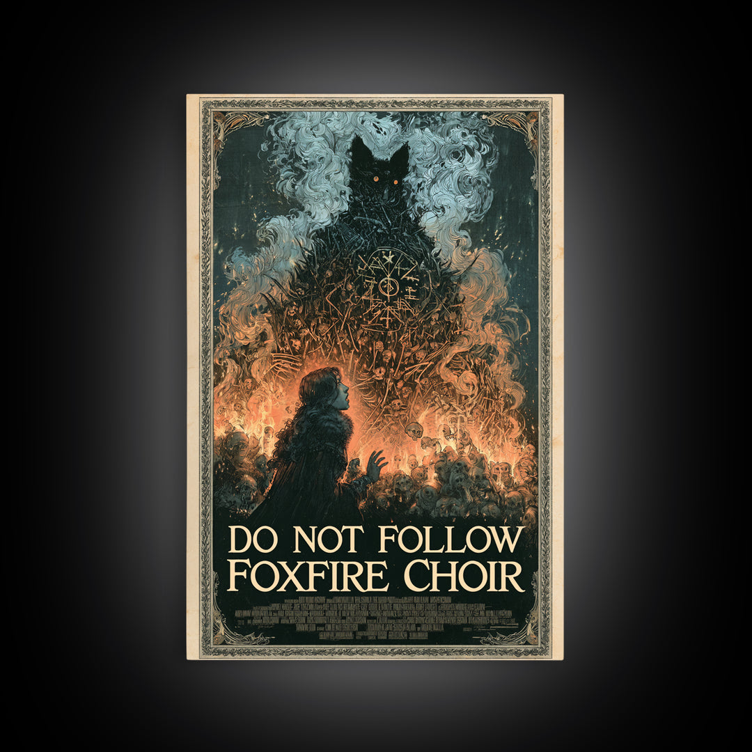 Do Not Follow The Foxfire Choir, English Language Horror Movie Poster, Stained Glass Gothic Art, Cult Horror Poster, Framed Canvas Print