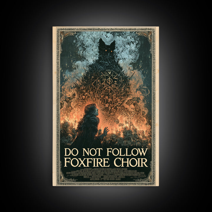 Do Not Follow The Foxfire Choir, English Language Horror Movie Poster, Stained Glass Gothic Art, Cult Horror Poster, Framed Canvas Print