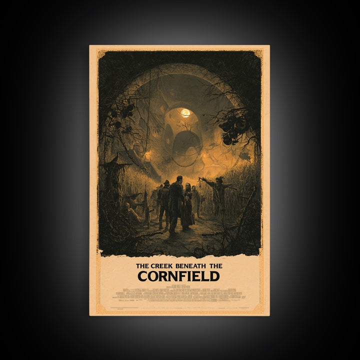 The Creek Beneath The Cornfield, English Language Horror Movie Poster, Architectural Etching Art, Classic Monster Poster