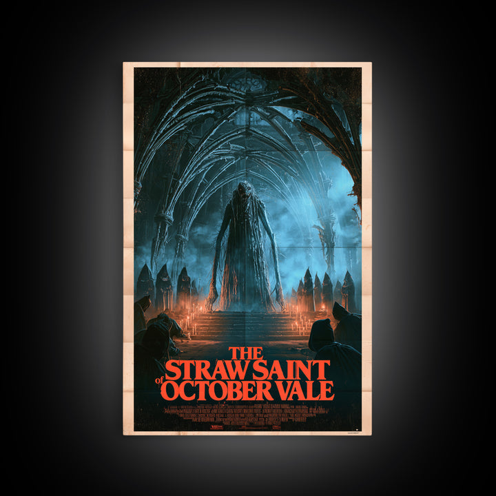 The Straw Saint Of October Vale, English Language Horror Movie Poster, 1980s Vhs Nightmare Cover Inspired Art, Gothic Cinema Wall Art