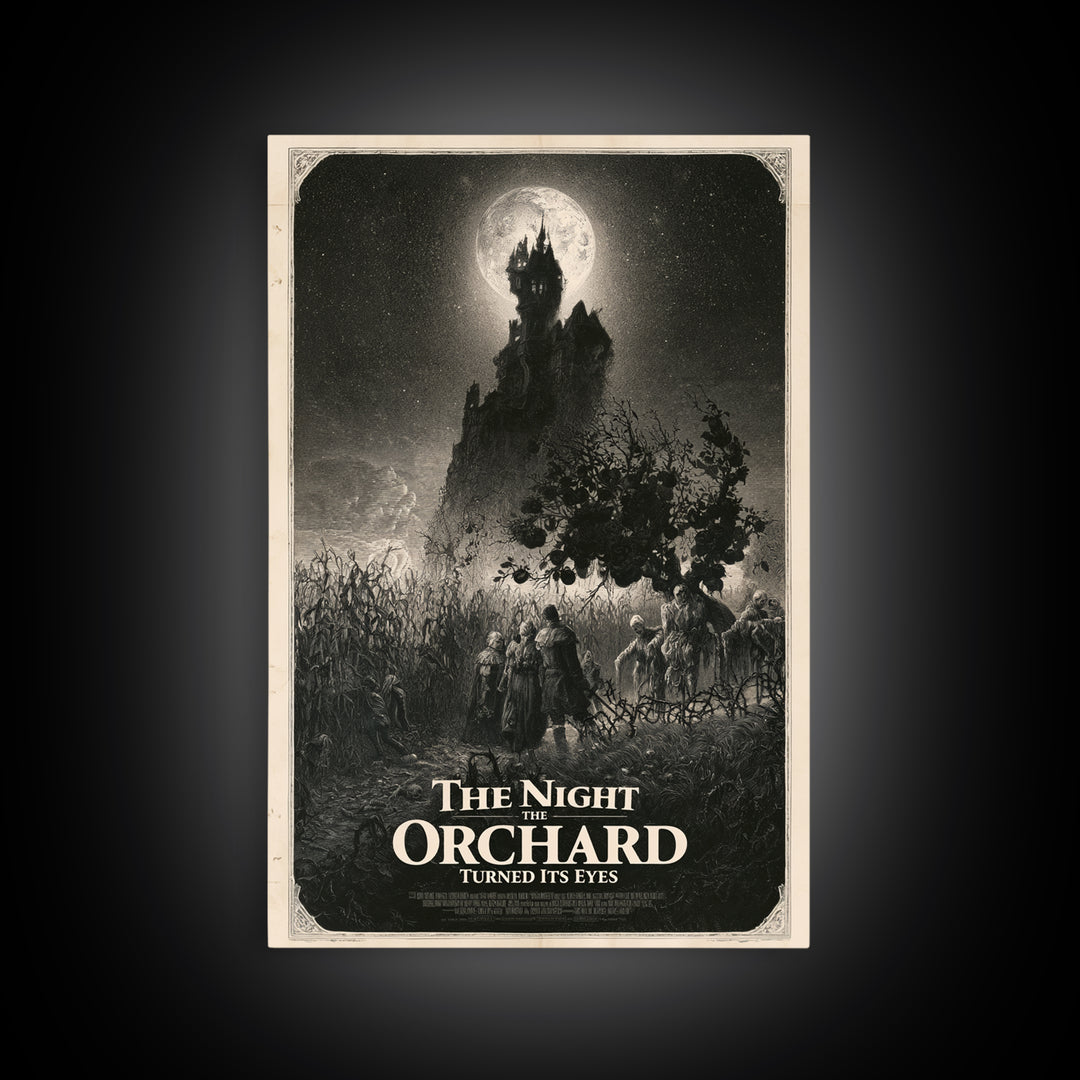The Night The Orchard Turned Its Eyes, English Language Horror Movie Poster, Gothic Engraving Art, Gothic Cinema Wall Art