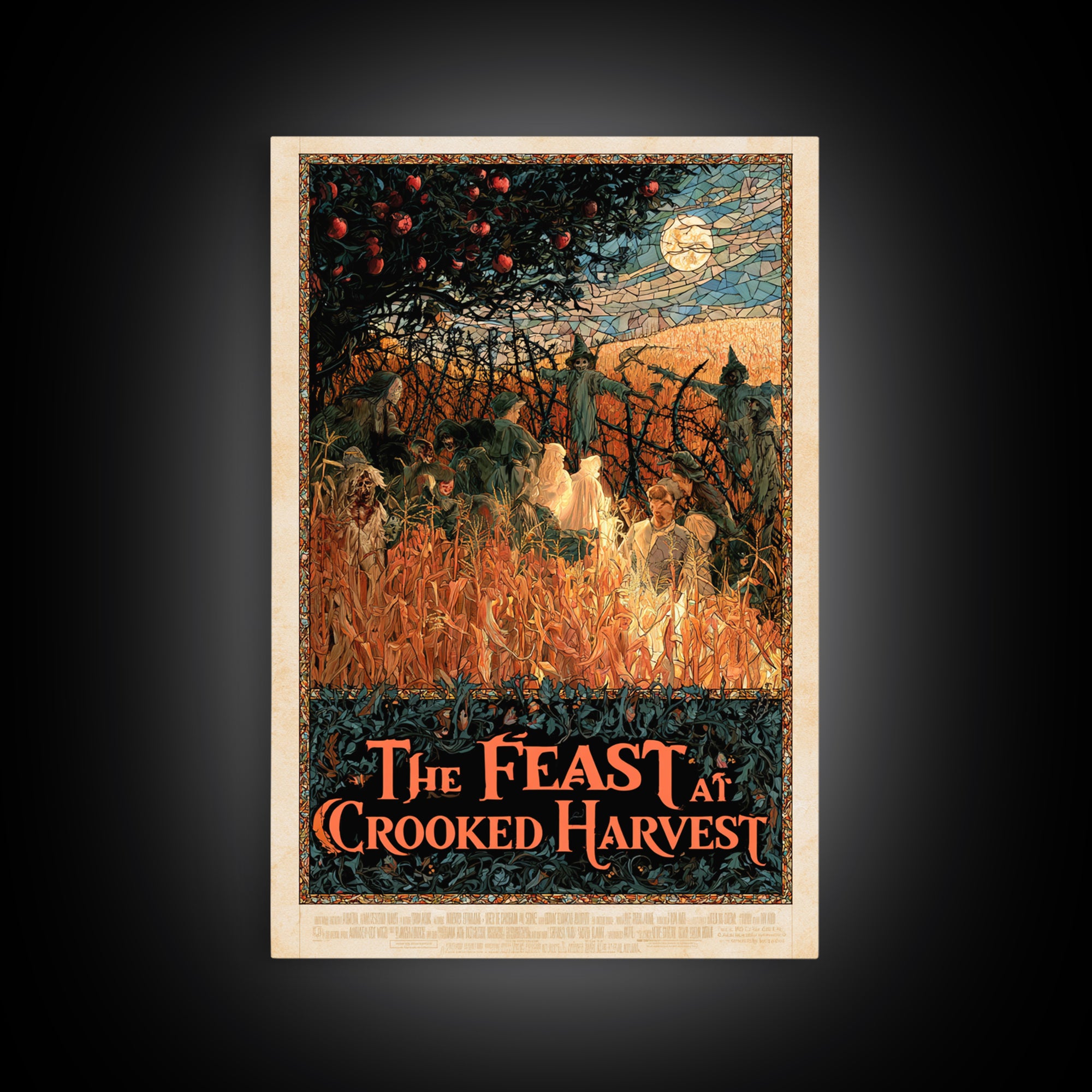 The Feast At Crooked Harvest, English Language Horror Movie Poster, Stained Glass Gothic Art, Gothic Cinema Wall Art, Framed Canvas Print