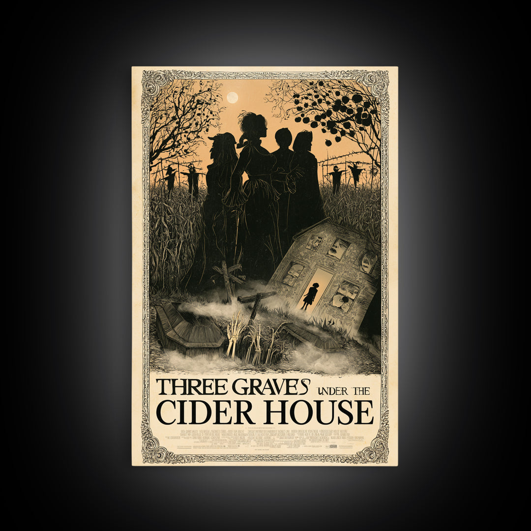 Three Graves Under The Cider House, English Language Horror Movie Poster, Decadent Line Art, Gothic Cinema Wall Art