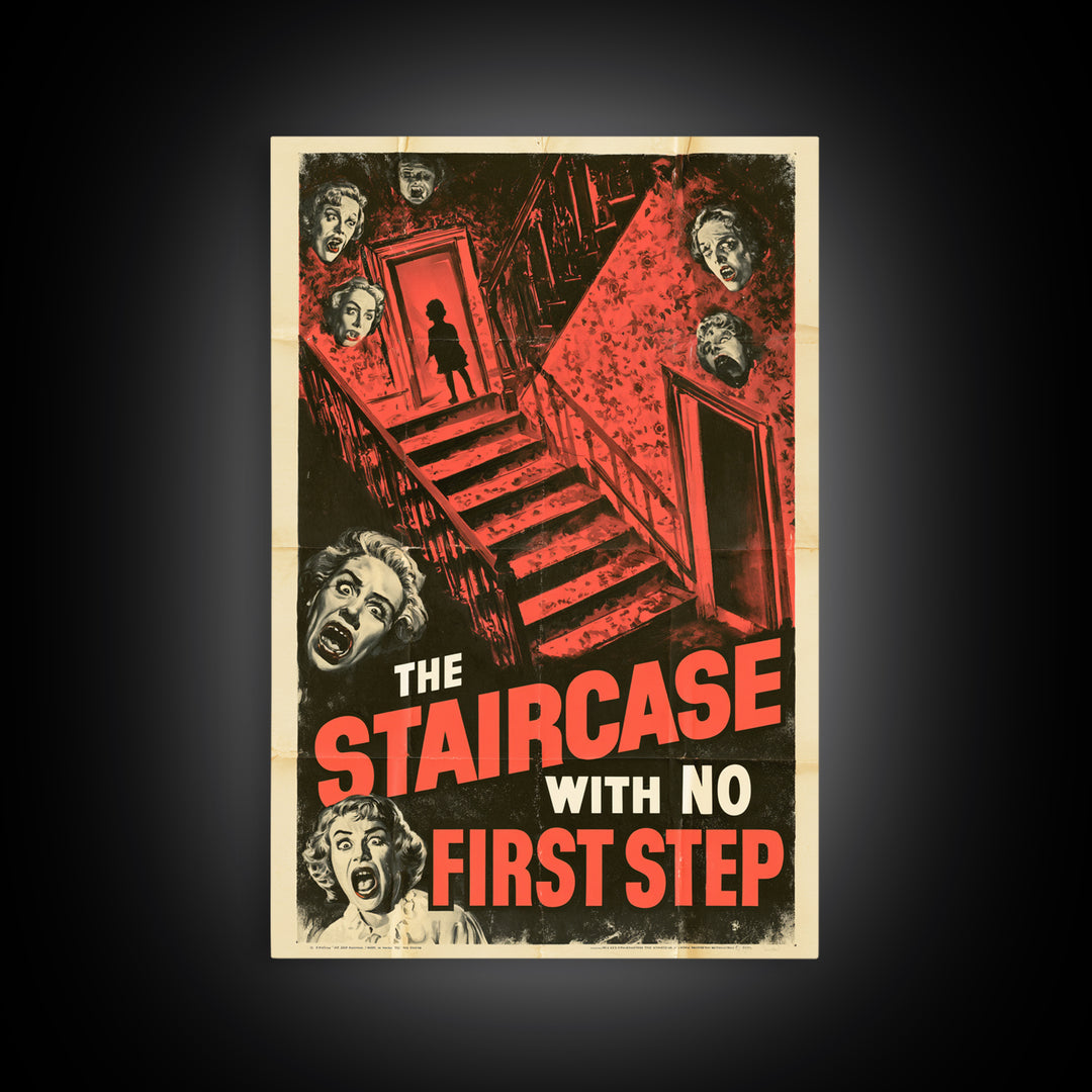 The Staircase With No First Step, English Language Horror Movie Poster, 1950s Creature-Feature One-Sheet Inspired Art, Canvas Print