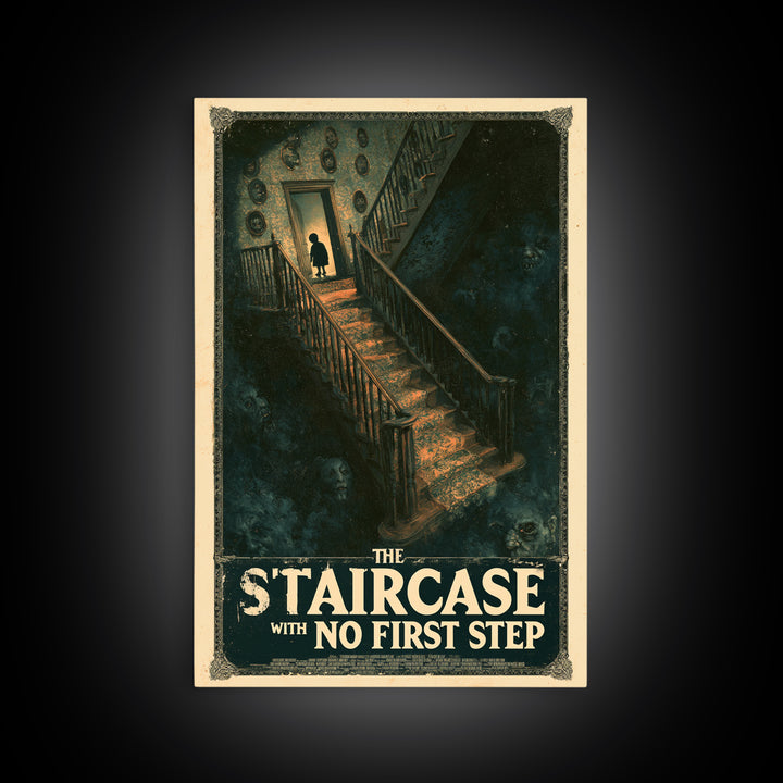 The Staircase With No First Step, English Language Horror Movie Poster, Dark Romantic Horror Art, Cult Horror Poster, Framed Canvas Print