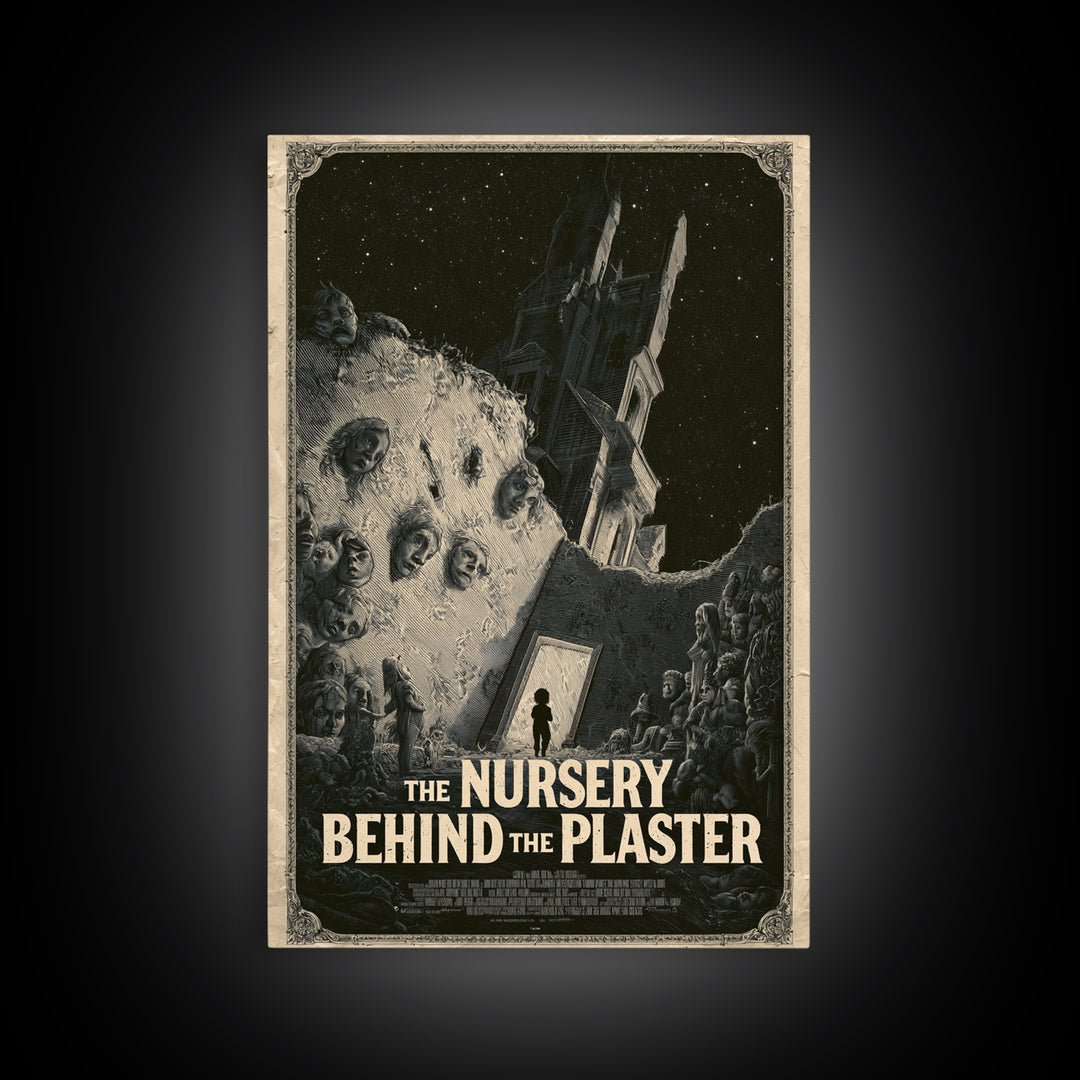 The Nursery Behind The Plaster, English Language Horror Movie Poster, Gothic Engraving Art, Gothic Cinema Wall Art, Canvas Print