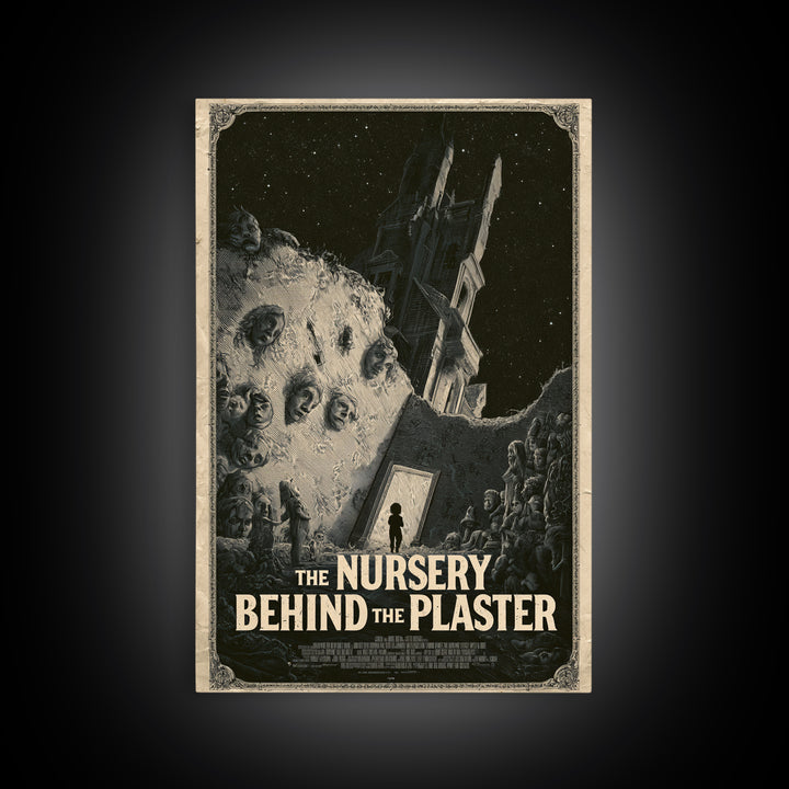 The Nursery Behind The Plaster, English Language Horror Movie Poster, Gothic Engraving Art, Gothic Cinema Wall Art, Canvas Print