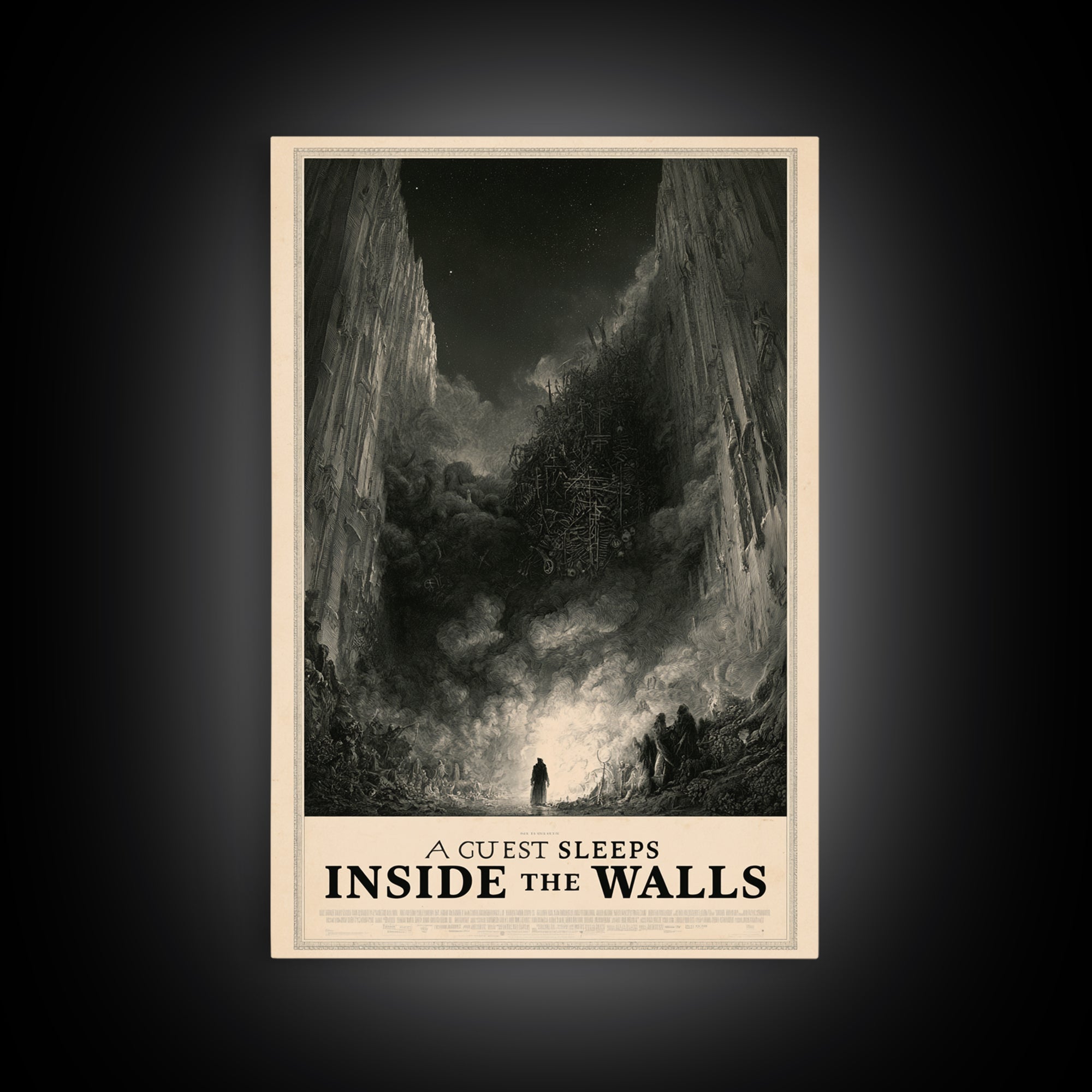 A Guest Sleeps Inside The Walls, English Language Horror Movie Poster, Gothic Engraving Art, Gothic Cinema Wall Art, Horror Wall Decor