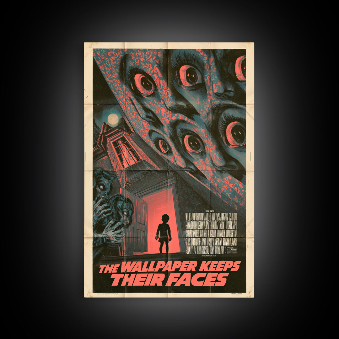 The Wallpaper Keeps Their Faces, English Language Horror Movie Poster, Giallo Horror Art, Classic Monster Poster, Framed Canvas Print