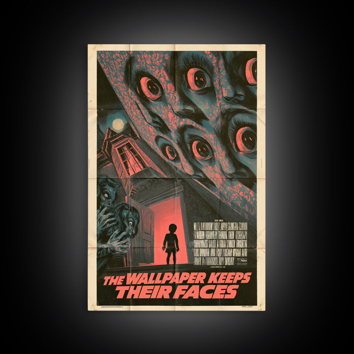 The Wallpaper Keeps Their Faces, English Language Horror Movie Poster, Giallo Horror Art, Classic Monster Poster, Framed Canvas Print