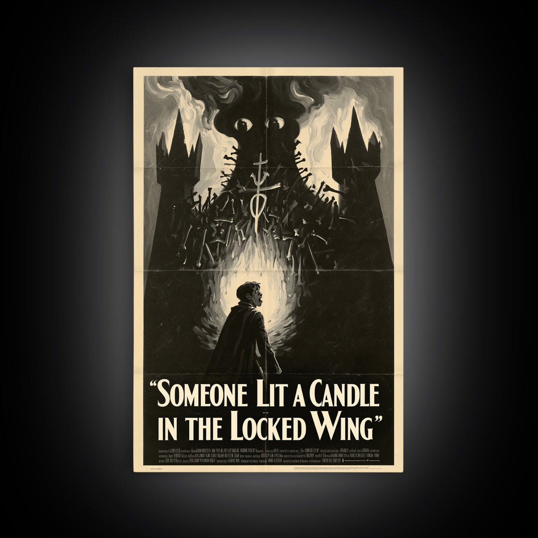 Someone Lit A Candle In The Locked Wing, English Language Horror Movie Poster, 1930s Horror Art, Cult Horror Poster, Framed Canvas Print