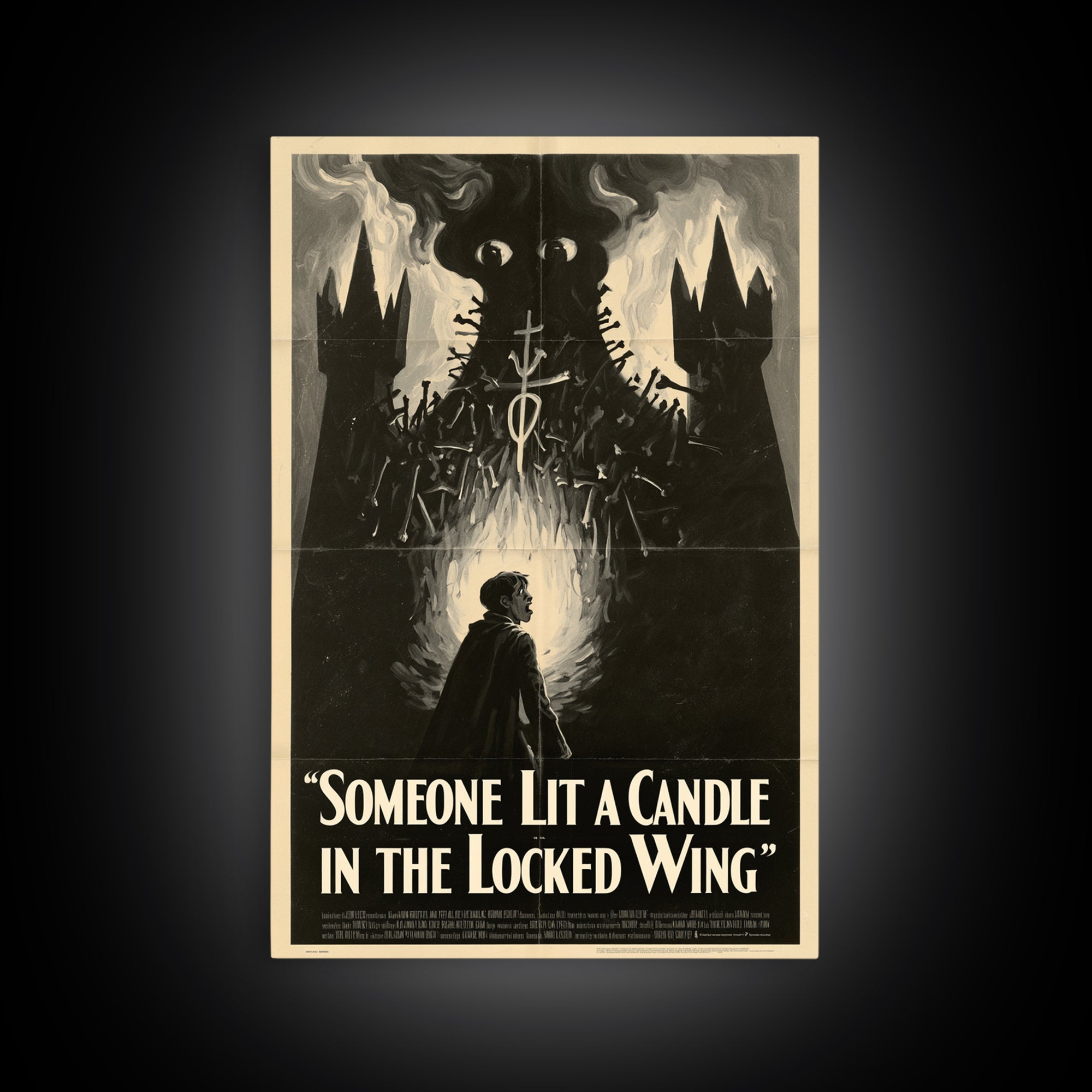 Someone Lit A Candle In The Locked Wing, English Language Horror Movie Poster, 1930s Horror Art, Cult Horror Poster, Framed Canvas Print