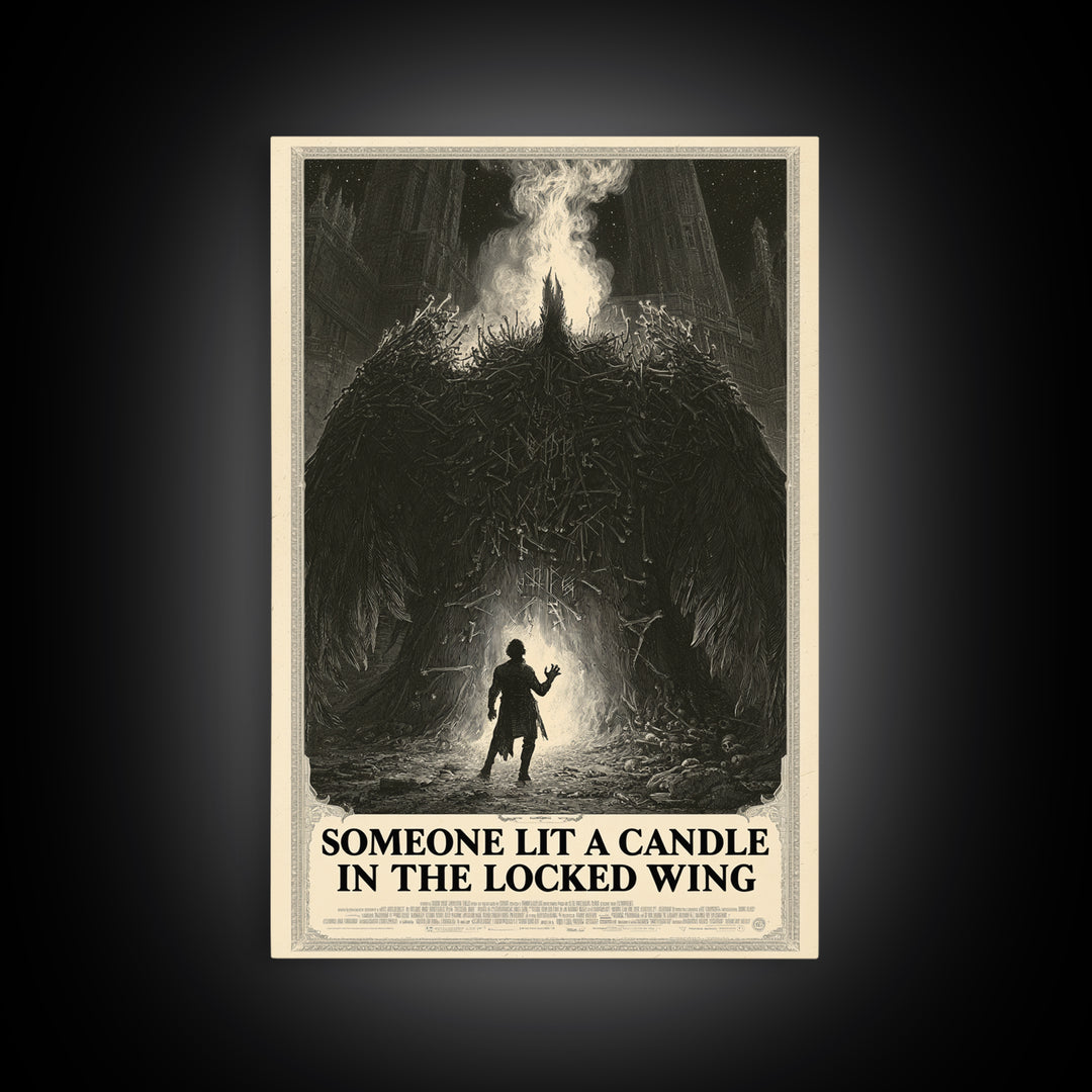 Someone Lit A Candle In The Locked Wing, English Language Horror Movie Poster, Gothic Engraving Art, Classic Monster Poster