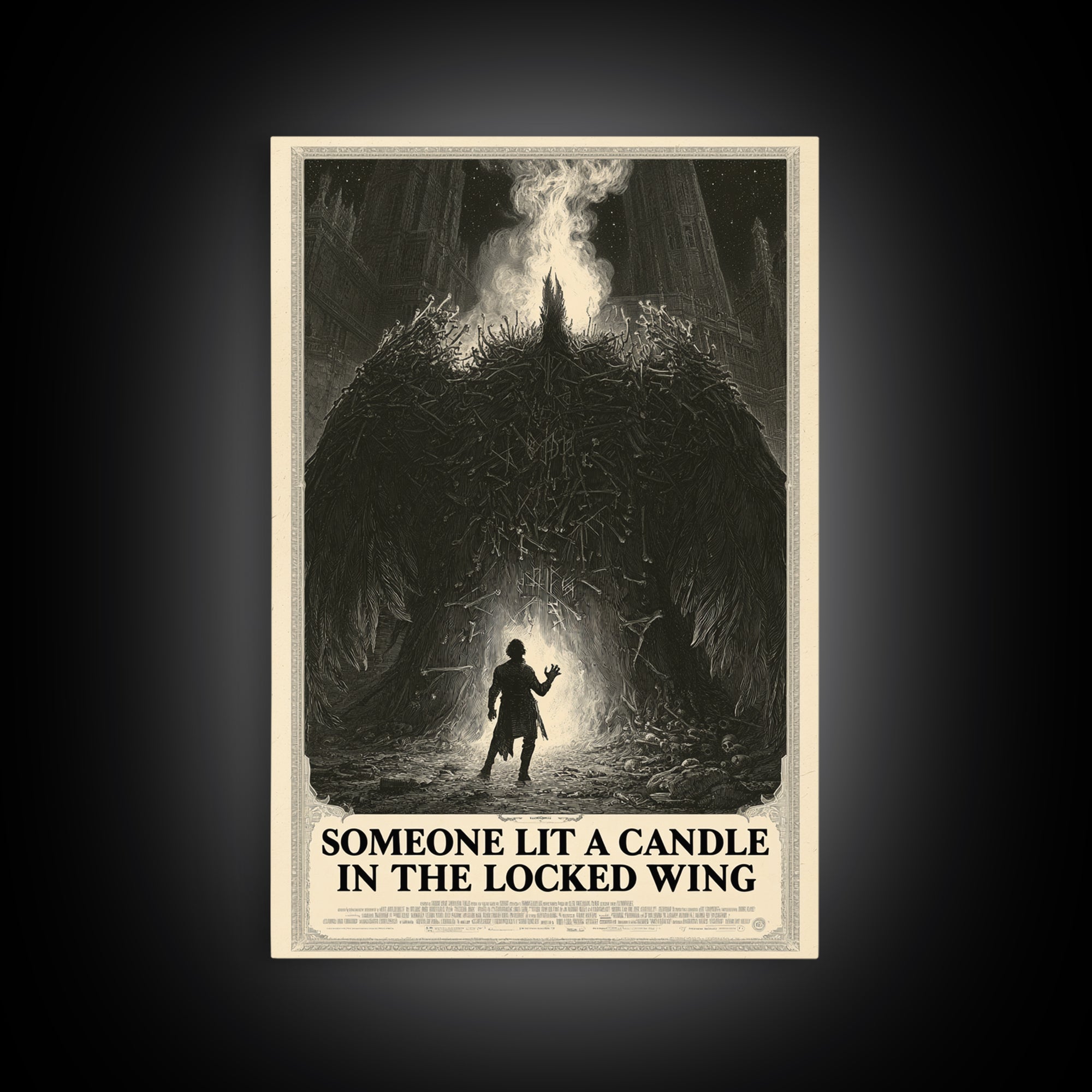 Someone Lit A Candle In The Locked Wing, English Language Horror Movie Poster, Gothic Engraving Art, Classic Monster Poster