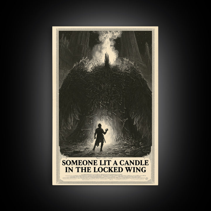 Someone Lit A Candle In The Locked Wing, English Language Horror Movie Poster, Gothic Engraving Art, Classic Monster Poster