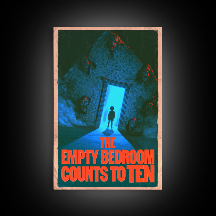 The Empty Bedroom Counts To Ten, English Language Horror Movie Poster, 1980s Vhs Nightmare Cover Inspired Art, Cult Horror Poster