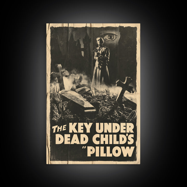 The Key Under The Dead Child'S Pillow, English Language Horror Movie Poster, 1930s Horror Art, Cult Horror Poster, Framed Canvas Print