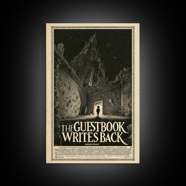 The Guestbook Writes Back, English Language Horror Movie Poster, Gothic Engraving Art, Gothic Cinema Wall Art, Framed Canvas Print