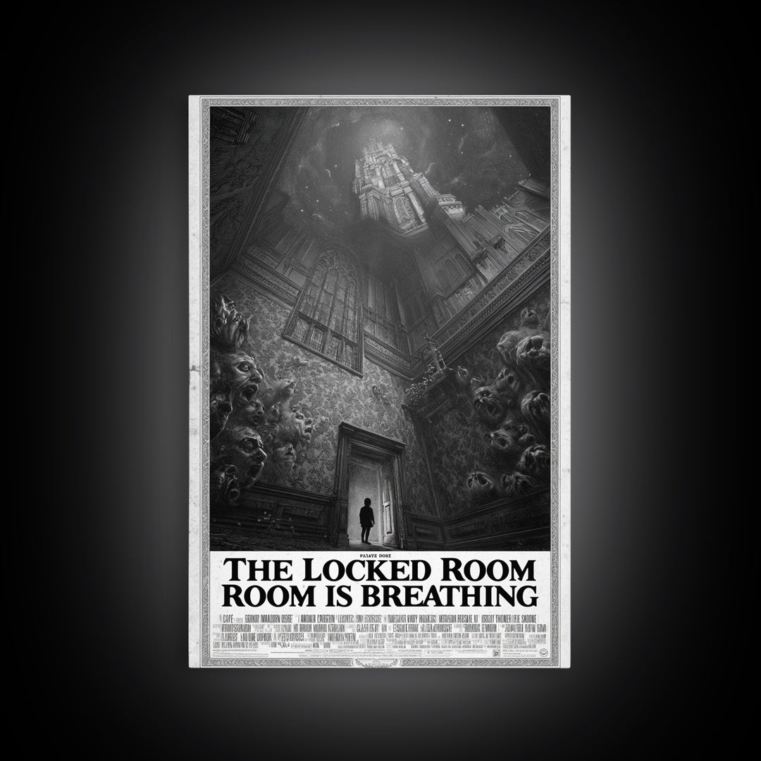 The Locked Room Is Breathing, English Language Horror Movie Poster, Gothic Engraving Art, Cult Horror Poster, Framed Canvas Print