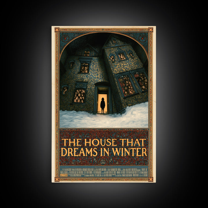 The House That Dreams In Winter, English Language Horror Movie Poster, Stained Glass Gothic Art, Cult Horror Poster, Framed Canvas Print