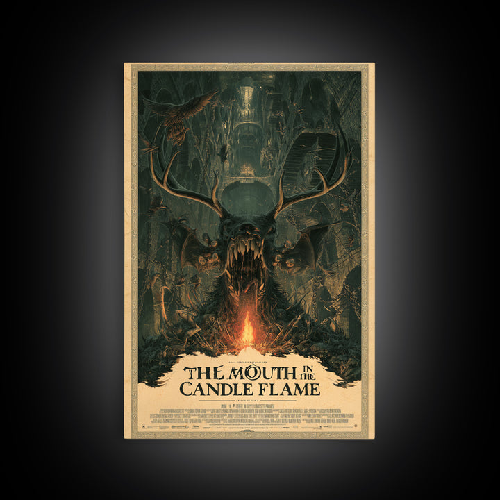The Mouth In The Candle Flame, English Language Horror Movie Poster, Architectural Etching Art, Retro Horror Movie Art