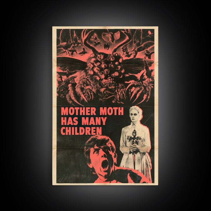 Mother Moth Has Many Children, English Language Horror Movie Poster, 1950s Creature-Feature One-Sheet Inspired Art, Gothic Cinema Wall Art