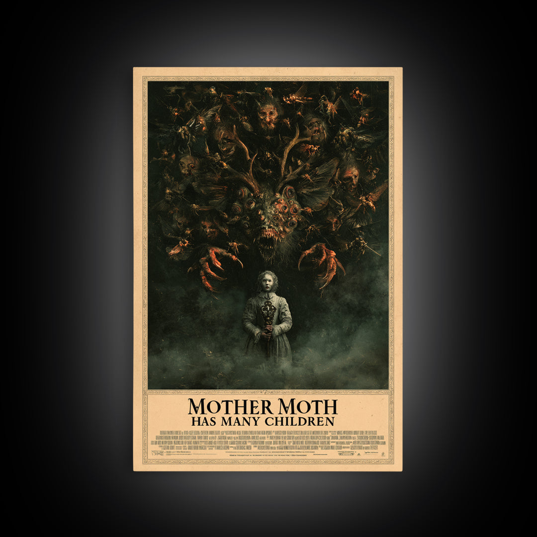 Mother Moth Has Many Children, English Language Horror Movie Poster, Dark Romantic Horror Art, Retro Horror Movie Art, Canvas Print