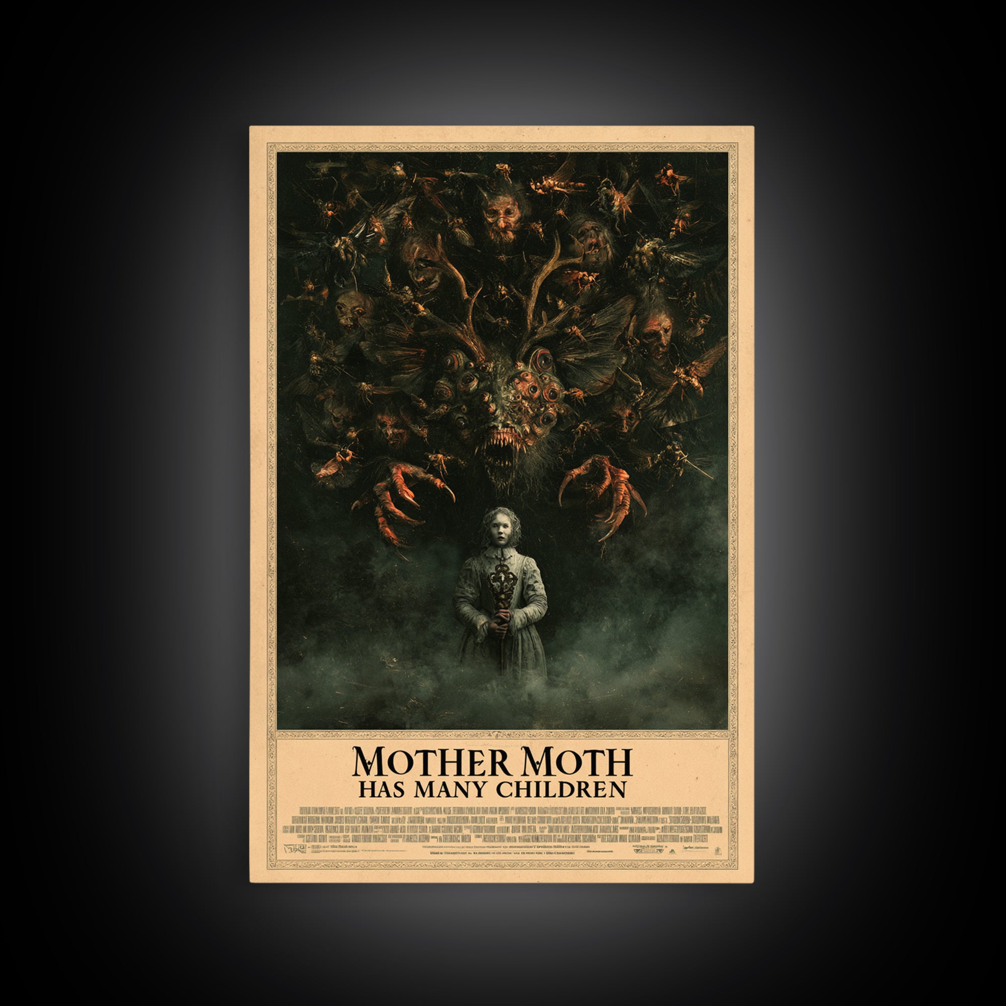 Mother Moth Has Many Children, English Language Horror Movie Poster, Dark Romantic Horror Art, Retro Horror Movie Art, Canvas Print